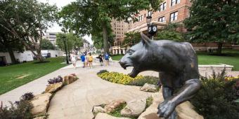 panther statue with the william pitt union in the background