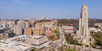 an aerial view of the pittsburgh campus